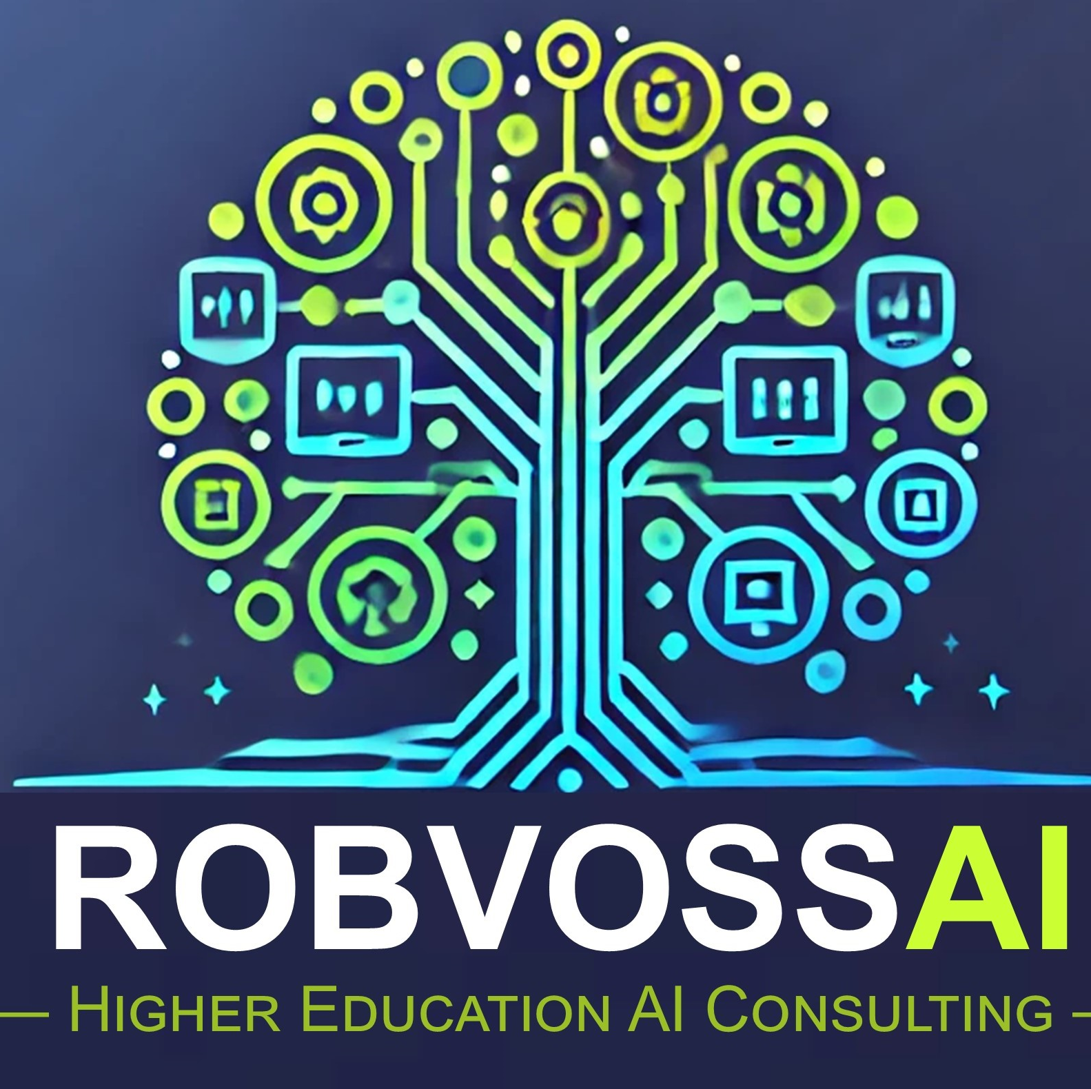 RobVossAI logo of a digital tree